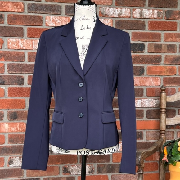 TAHARI CLASSIC FITTED BLUE TAILORED BLAZER SIZE 10 - Picture 2 of 14